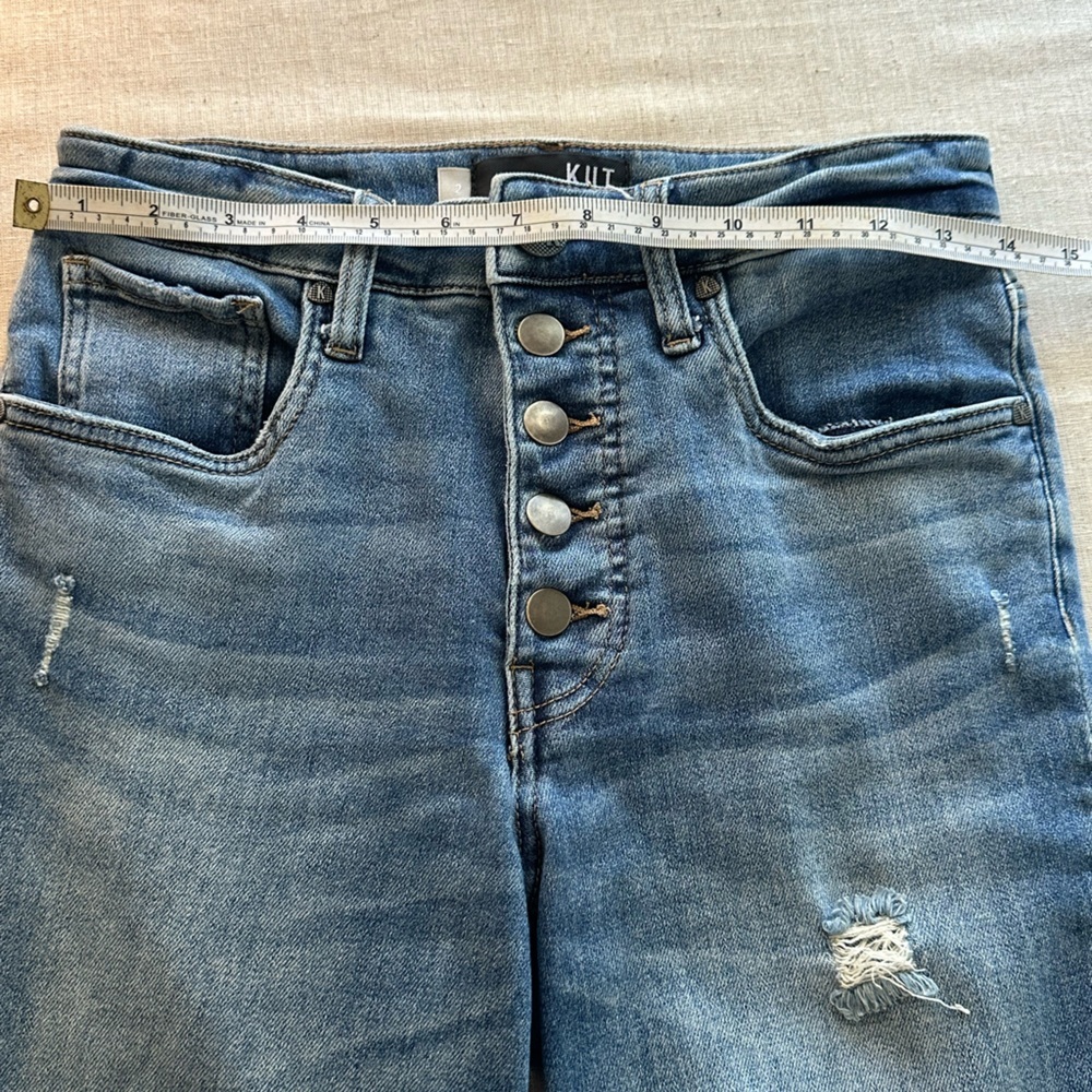 Kut from the Kloth Medium Blue Denim Distressed Button Fly Jeans Size 2 - Picture 8 of 11